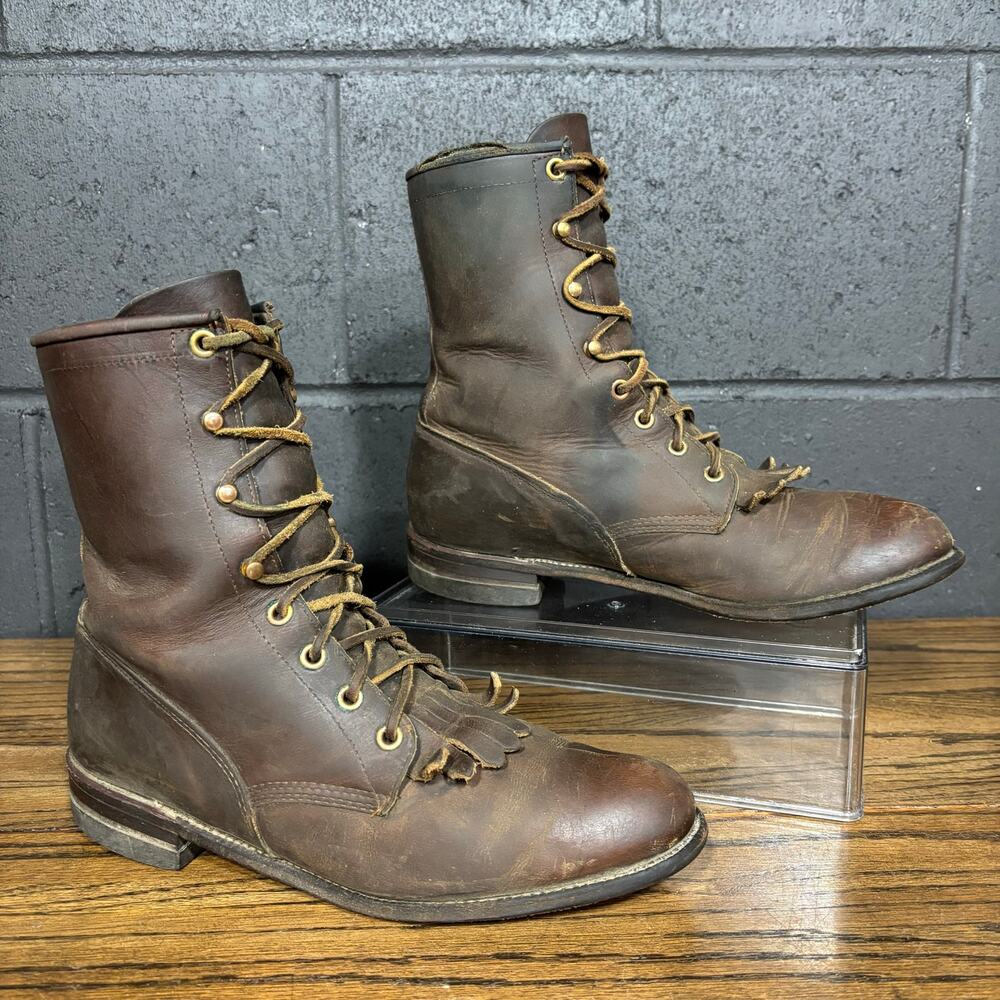Vintage Justin USA Brown Leather Lace Up Kiltie Roper Boots Women’s 8 B